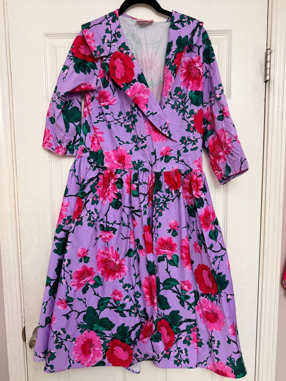 Pinup Couture Woman’s Lavender Floral Wrap Dress with Pink Flower Print